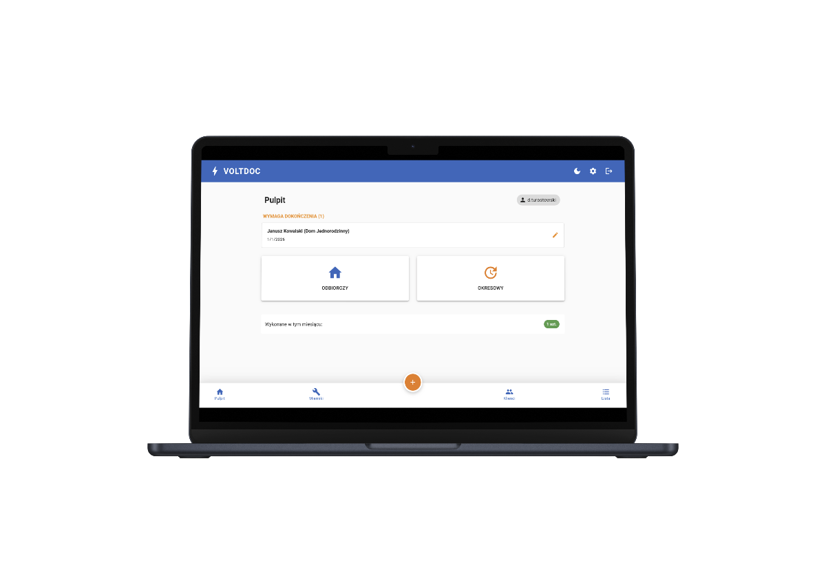 Generator protokołów elektrycznych online - dashboard